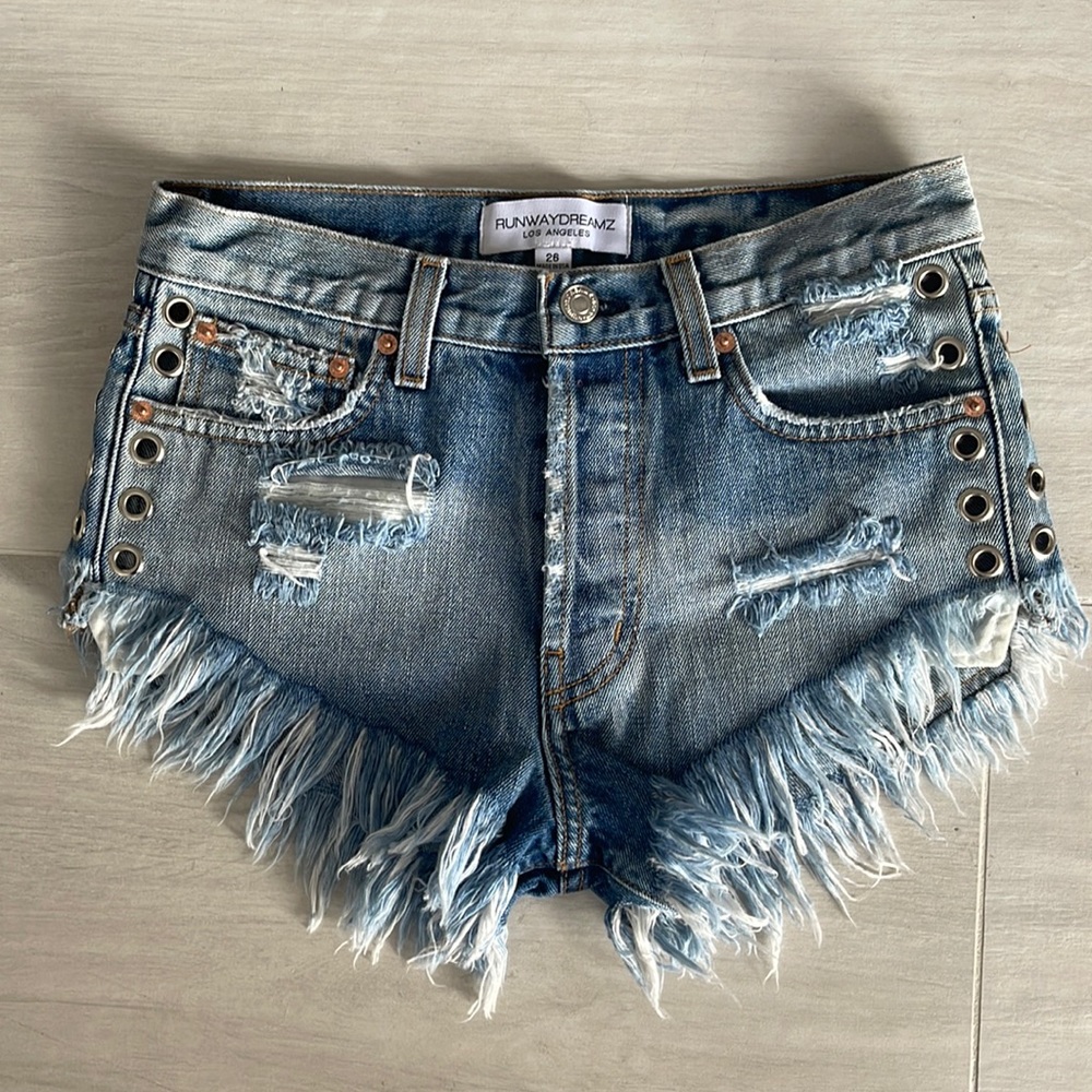 Runwaydreamz Distressed Studded Grommets Shorts